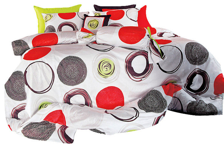 Modern Red And Lime Green Circle Pattern Queen Sheet Set  , Queen