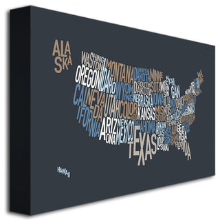 'United States Text Map' Canvas Art by Michael Tompsett