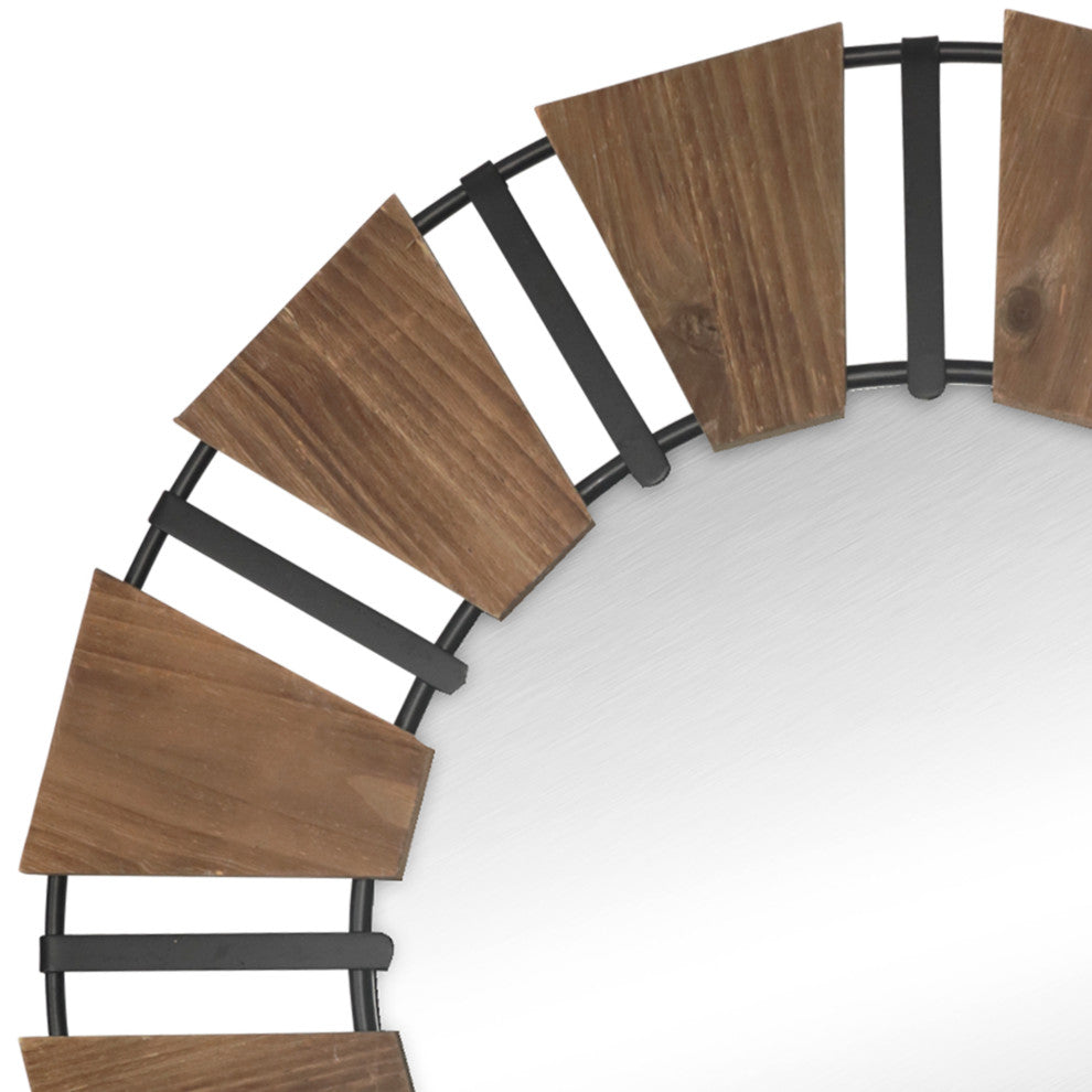Industrial Chic Wood and Metal Round Wall Mirror