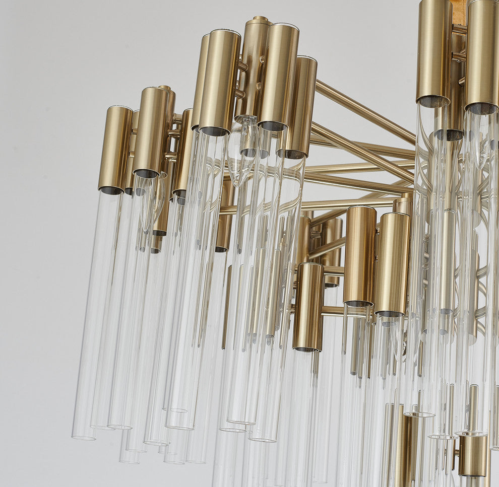 3-Tier Clear Glass Tube Rods Chandelier, Gold