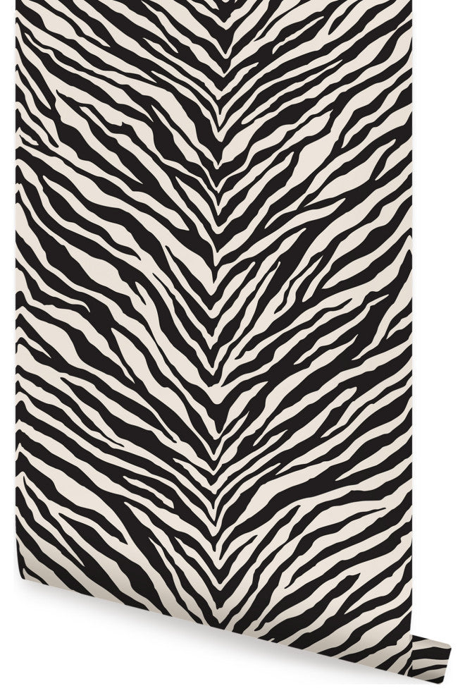 Zebra Print Peel and Stick Vinyl Wallpaper, Black, 24"w X 60"h