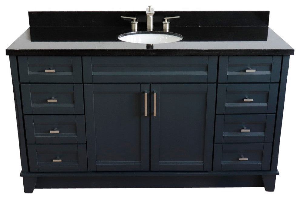 61" Single Sink Vanity, Dark Gray Finish And Black Galaxy Granite