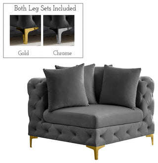 Tremblay Velvet Upholstered Corner Chair, Grey