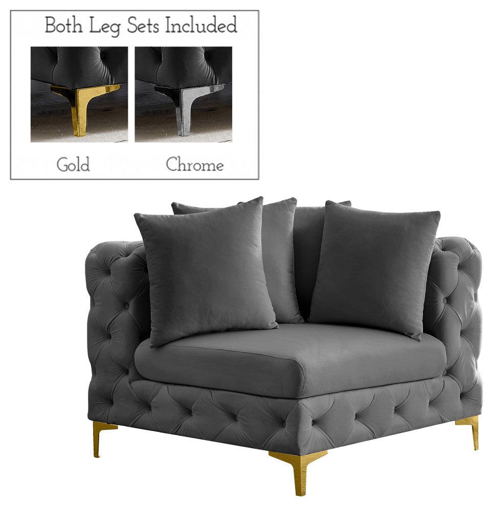 Tremblay Velvet Upholstered Corner Chair, Grey