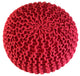 Handmade Premium Cotton Round Knitted Cable Style Pouf, Red