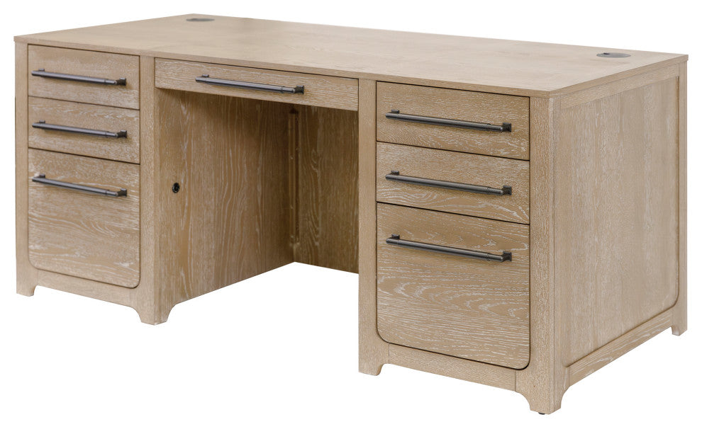 Modern Wood Double Pedestal Executive Desk, Light Brown