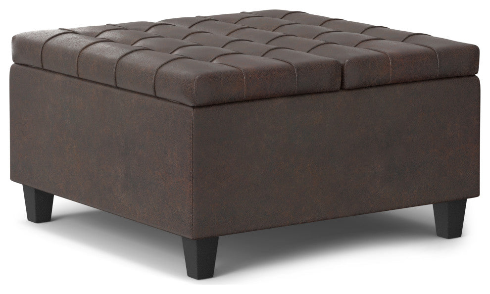 Harrison Small Square Coffee Table Storage Ottoman, Distressed Brown