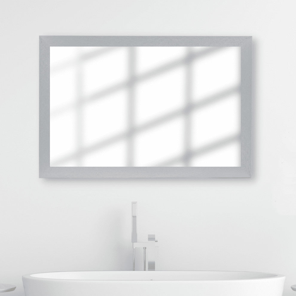 Meade Framed Wall Mirror, Brushed Silver, 28"x60"