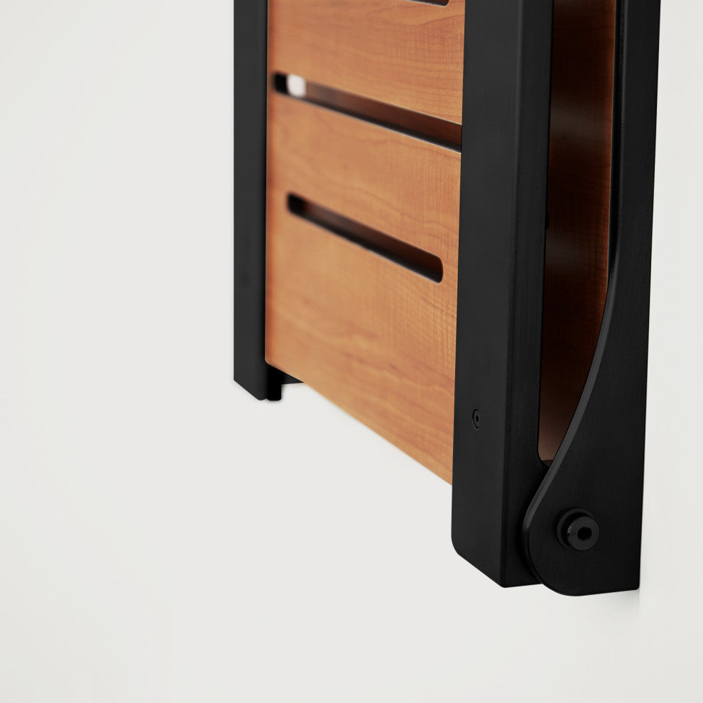 Silhouette Folding Wall Mount Shower Bench Seat, Teak Seat With Matte Black Frame