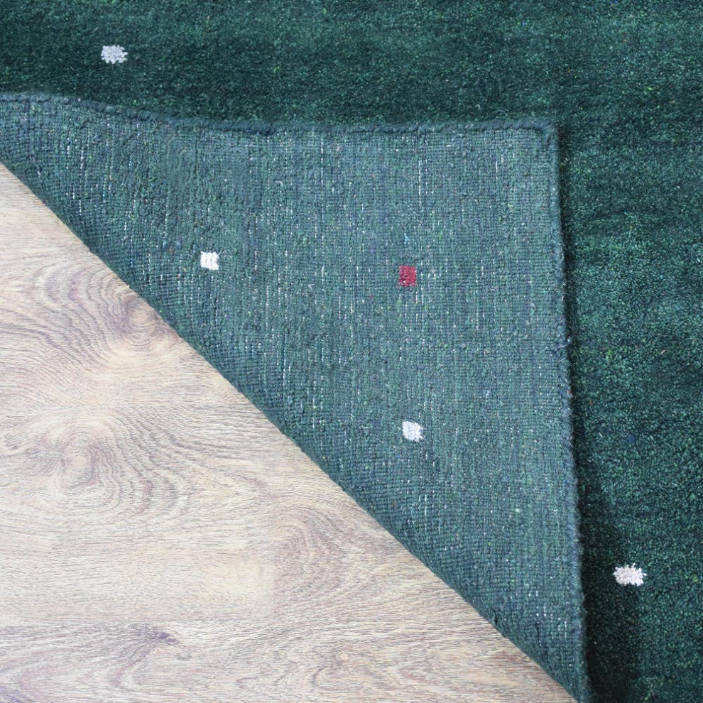 Hand Knotted Loom Silk Mix Area Rug Contemporary Dark Green