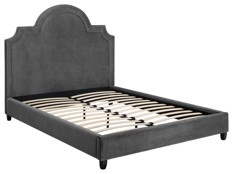 Primrose Queen Performance Velvet Platform Bed Gray