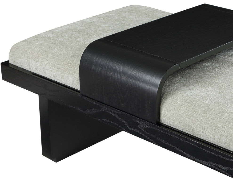 Arlington Chenille Fabric Upholstered Bench, Green, Black Finish