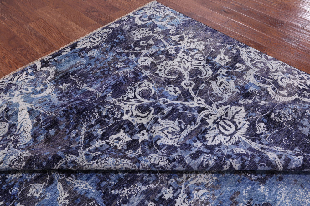 Modern Hand Knotted Wool and Silk Rug 9' 0" X 11' 10" Q7329