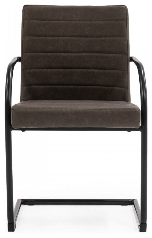 Set of Two Brown Faux Leather Industrial Dining Chairs