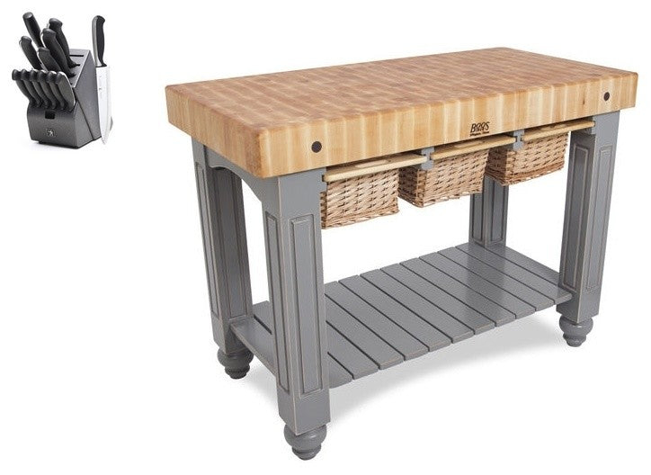 John Boos 48x24 Butcher Block and Henckels Knife Set, Slate Gray
