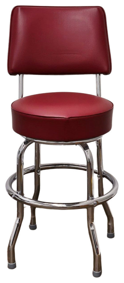 Retro Home Single Ring Upholstered 24" Swivel Counter Stool with Back, Wine