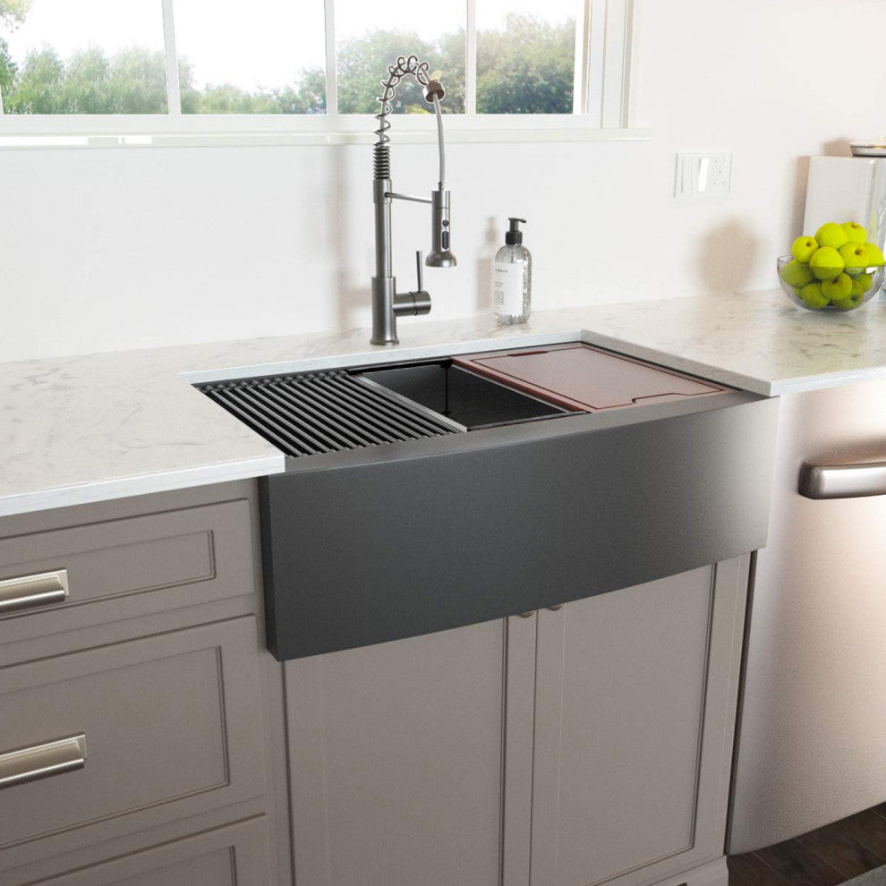 Matte Black Stainless Steel 33 in. Single Bowl Farmhouse Apron Kitchen Sink with