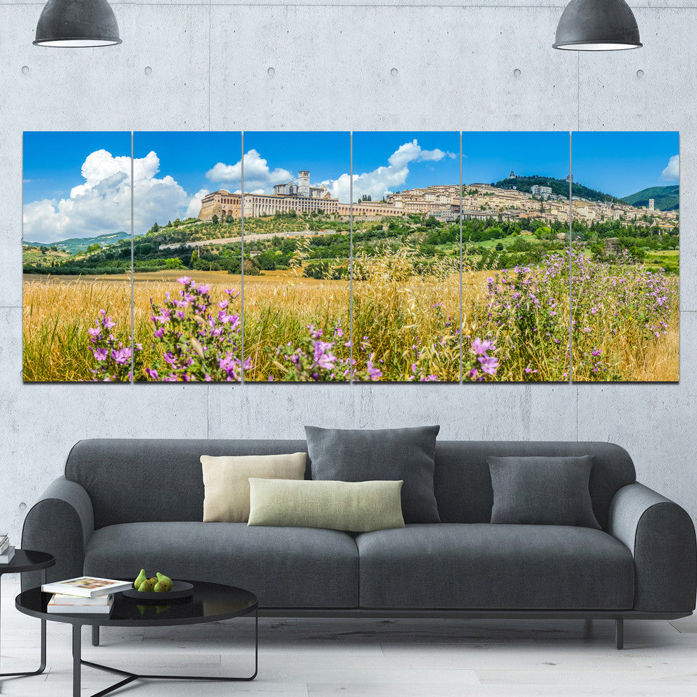 Ancient Town of Assisi Panorama, Landscape Canvas Art Print, 70"x28", 6 Panels