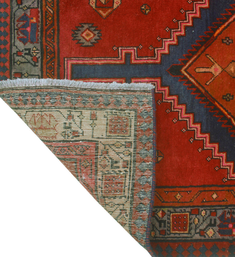 Fine Vintage Distressed Etel Red/Navy Runner, 3'8 x 14'10