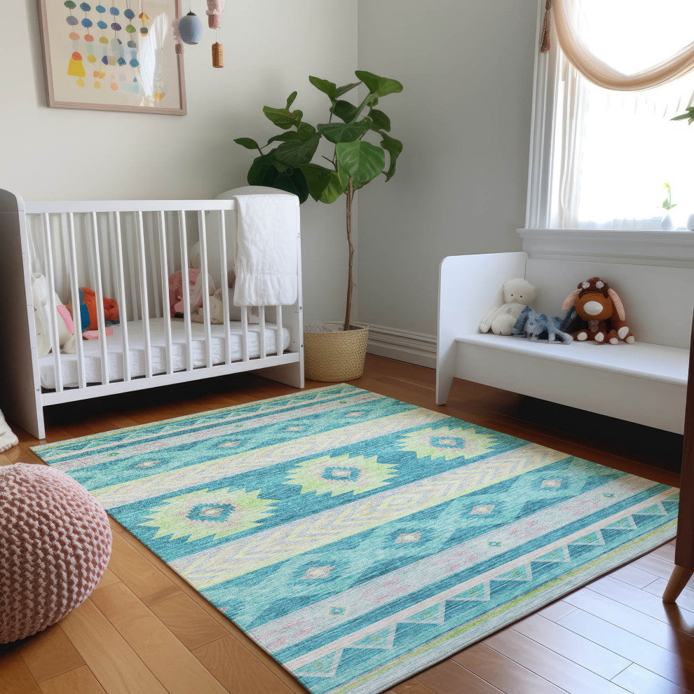 Addison Premium Washable Mayfield AMF178 Teal 9' x 12' Rug
