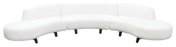 3 Piece Modular Curved Armless Sofa, 2 Chaises, Faux White Shearling