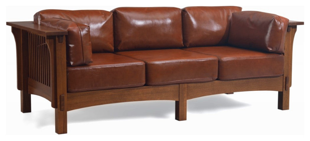 Mission Crofter Style Sofa Solid Quarter Sawn White Oak and Leather Cu