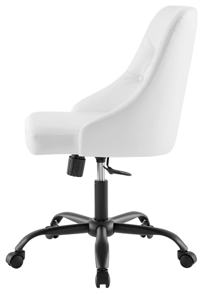 Computer Work Swivel Tufted Chair, Faux Vegan Leather, Black White, Home Office