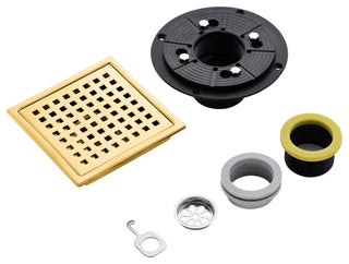 Luxier 6" Square Shower Floor Drain FD01-6, Brushed Gold