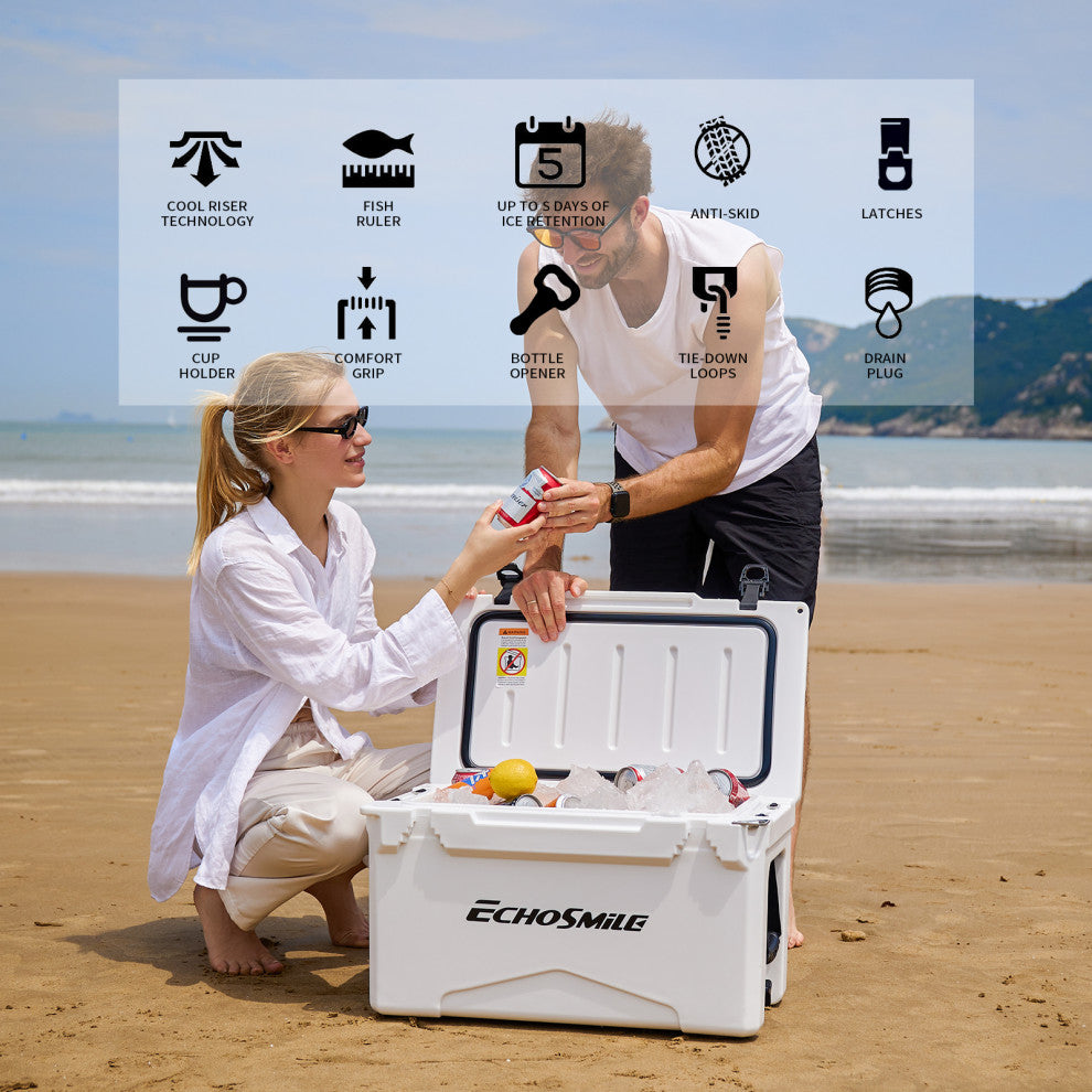 EchoSmile 30 qt. Rotomolded Cooler, White