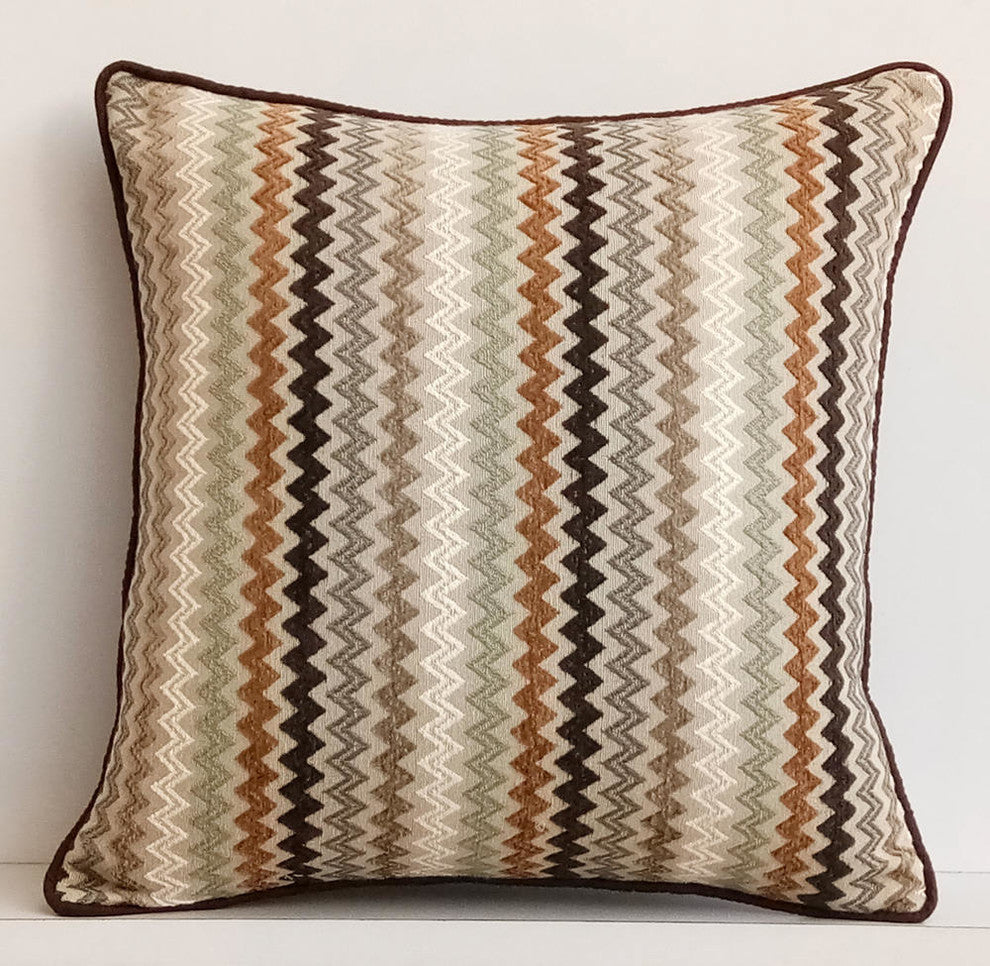 Luxury Throw Pillow Covers 14" x 14" Pillowcase Brown Silk Chevron- Chevron Cake