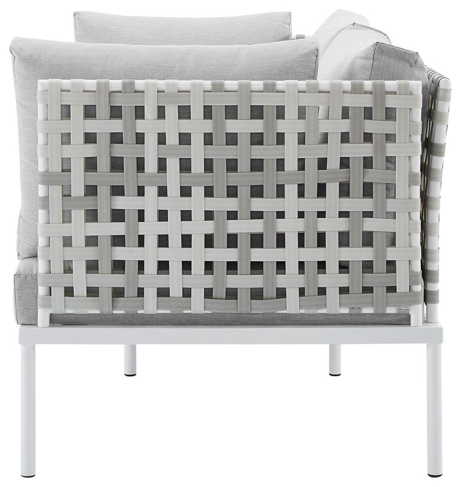 Lounge Sectional Sofa Chair Table Set, Sunbrella, Aluminum, Gray, Outdoor