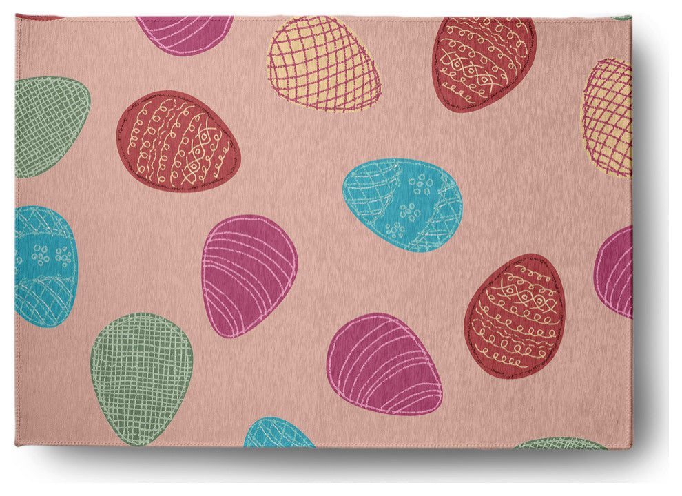 Egg Hunt Easter Chenille Rug, Sunwashed Red, 5'x7'