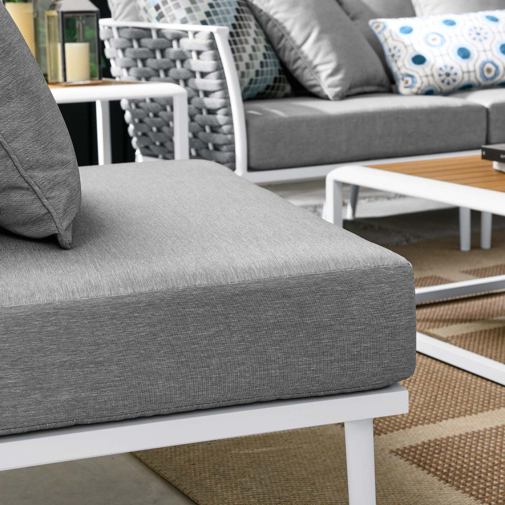 Sectional Sofa Table Set, White Gray, Aluminum, Modern, Outdoor Patio
