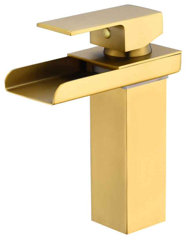 Sassor Single Hole Single-Handle Waterfall Bathroom Faucet, Brushed Gold