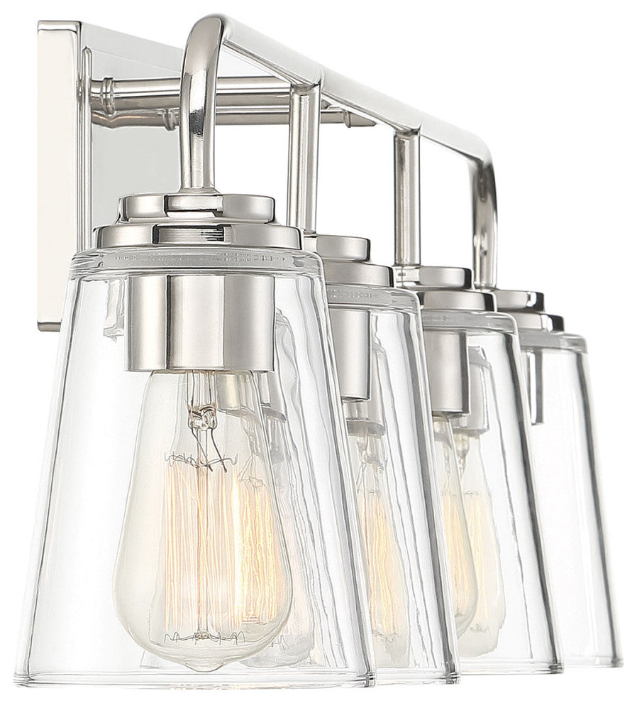 4-Light Bathroom Vanity Light, Matte Black, Polished Nickel