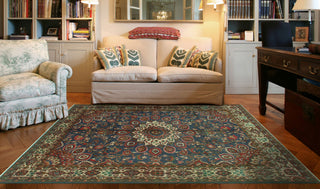 Fine Vintage Distressed Ligia Navy/Beige Rug, 6'11x9'10