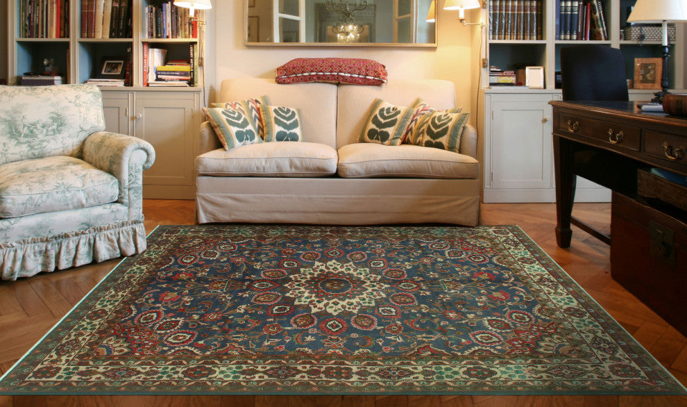 Fine Vintage Distressed Ligia Navy/Beige Rug, 6'11x9'10