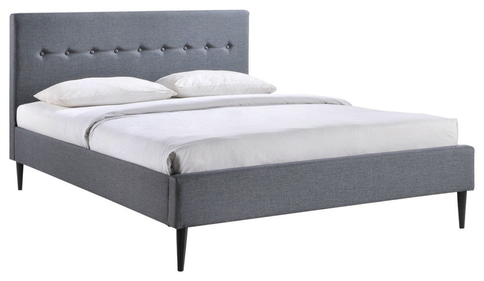 Modern Contemporary Bed Frame, Smoke Fabric, Full Size