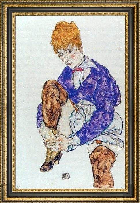 Egon Schiele Portrait Artist's Wife Seated  Holding Her Right Leg