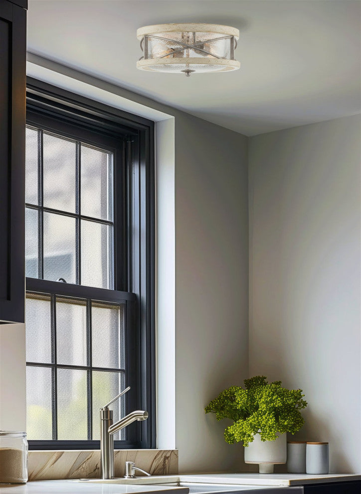Kira Home Blaylock 13" Farmhouse Flush Mount Close to Ceiling Light, Hammered