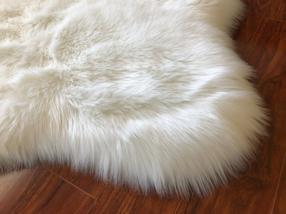 Super Soft Faux Sheepskin Silky Shag Rug, White, 2'x3'