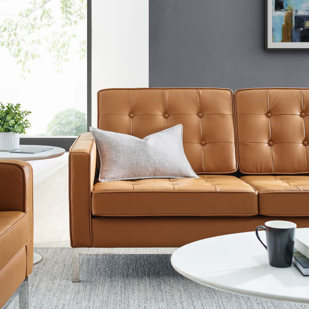 Sofa, Leather, Tan, Modern, Living Lounge Room Hotel Lobby Hospitality
