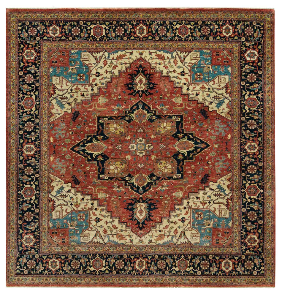 Rust Red Hand Knotted Heris Re-Creation Wool Square Oriental Rug, 9'10"x10'2"