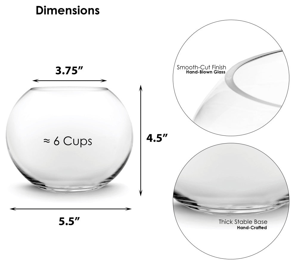 Glass Bubble Bowl, Fish Bowl Blown Glass- H:4.5" Open D:4.25" Body D:6", Pack of 12 Pcs