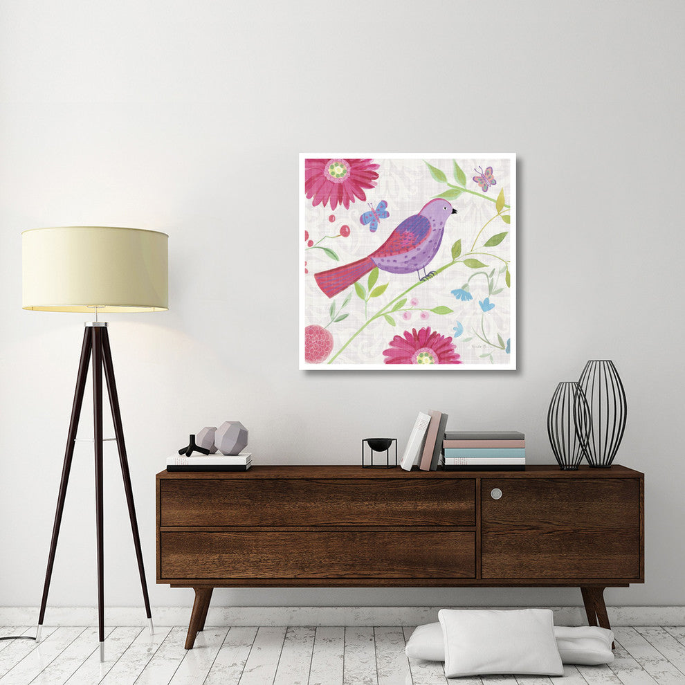 "Damask Floral and Bird I Sq" Digital Paper Print by Farida Zaman, 38"x38"