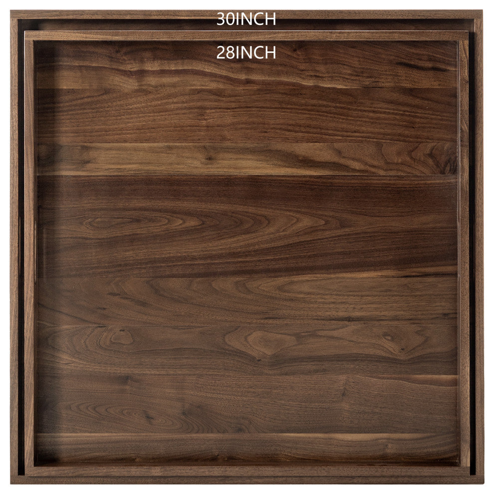 Square Black Walnut Solid Wood Tray Ottoman Tray, 30"