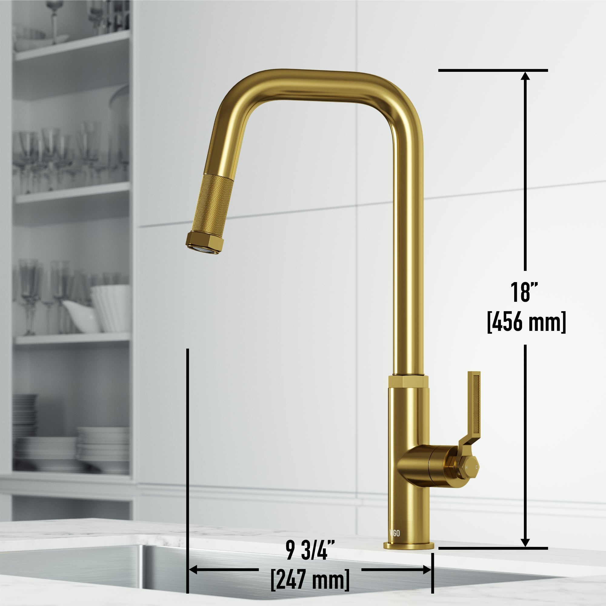 VIGO Hart Angular 18" H Single Handle Pull-Down Kitchen Faucet, Matte Brushed Gold, Without Extras