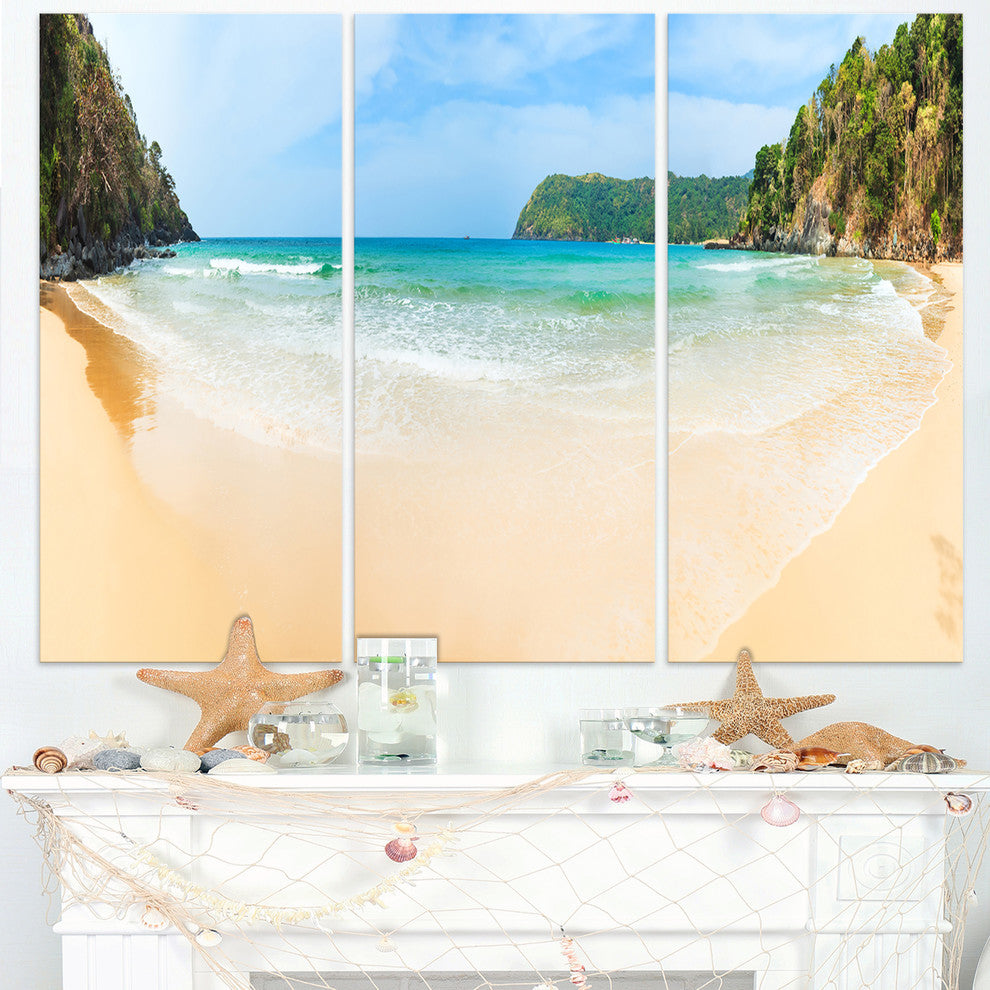 "Exotic Vacation Seashore Panorama" Metal Wall Art, 3 Panels, 36"x28"