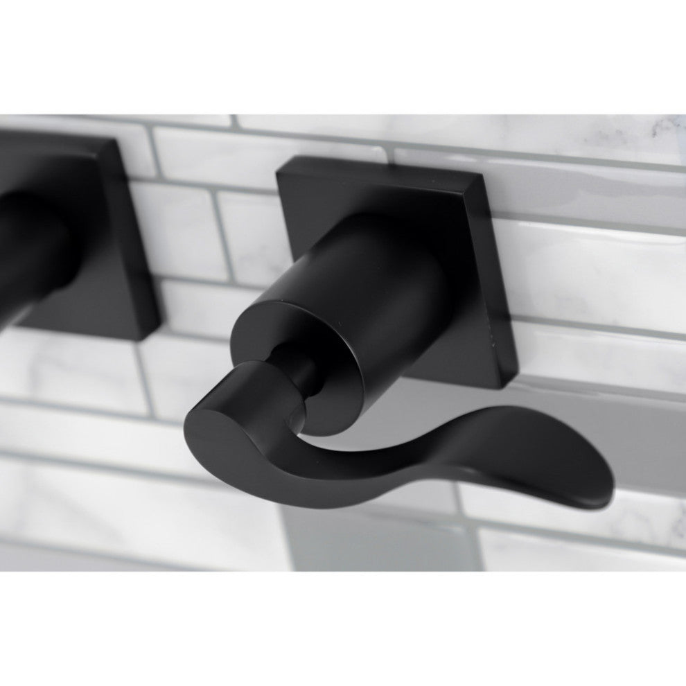Kingston Brass KS6120DFL Two-Handle Wall Mount Bathroom Faucet, Matte Black
