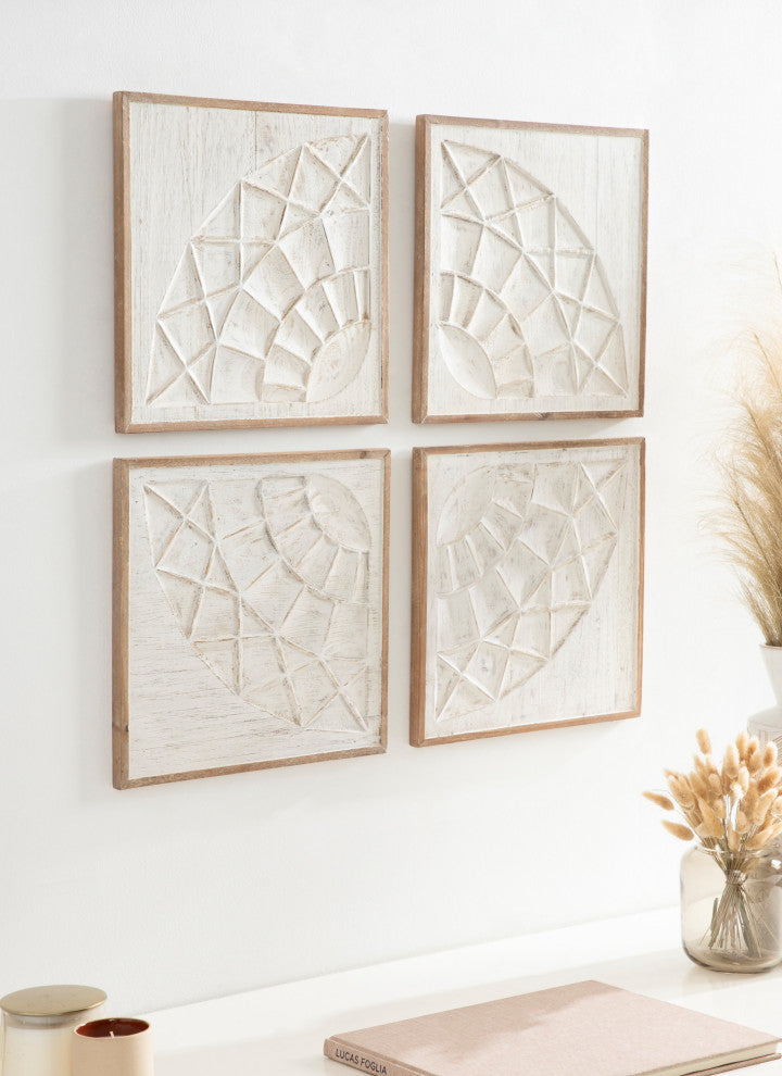 Yadirah Wall Art Set, Rustic Brown/White, 4 Piece, 12"x12"